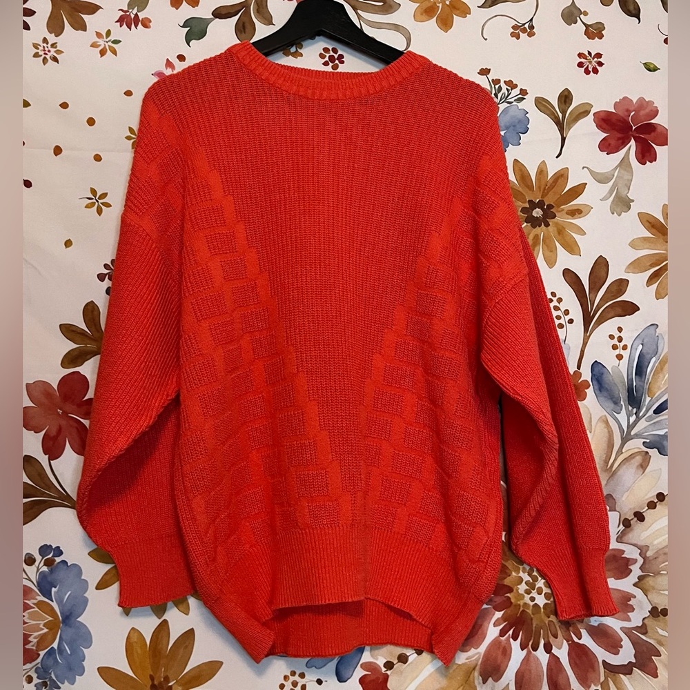 VTG 80s Umberto Womens L Dark Orange Square Knit Made In Italy Winter Sweater